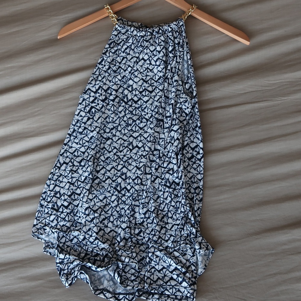 Michael Kors Blue and White Top with Gold Chain